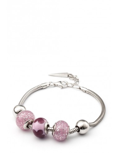 Silver bracelet with Murano glass charms hand made Lady Pink