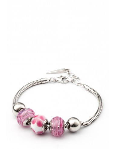 Bracciale in argento con Murano beads compatibile Pandora 'Pink connections'