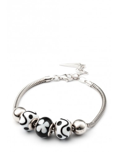 Bracciale in argento con charms in vetro di Murano 'Black and White'
