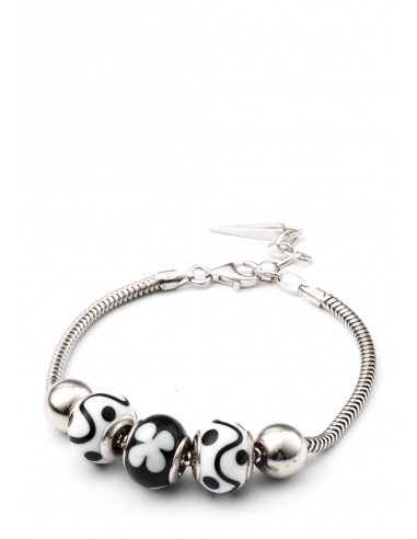 Silver bracelet with Murano glass charms hand made Black and White