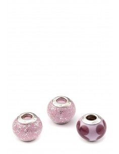 3 charms set Murano glass beads with Silver compatible Pandora Pink