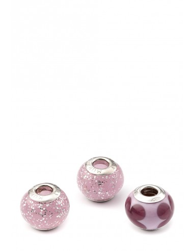 3 charms set Murano glass beads with Silver compatible Pandora Pink