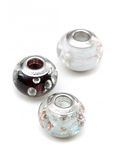 Set 3 beads in vetro di Murano con argento 925 compatibili Pandora 'Ghiaccio'