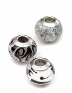 Set 3 beads in vetro di Murano con argento 925 compatibili Pandora 'Marmi'