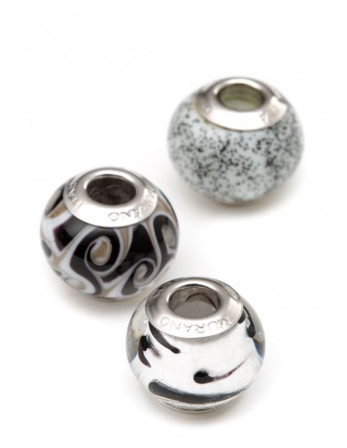 Set 3 beads in vetro di Murano con argento 925 compatibili Pandora 'Marmi'