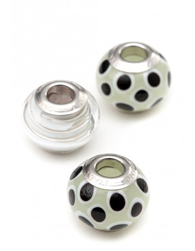 Set 3 beads in vetro di Murano con argento 925 compatibili Pandora 'Pois'