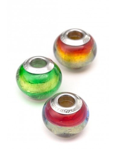 3 charms set Murano glass beads with Silver compatible Pandora Rainbow