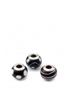 Set 3 beads in vetro di Murano con argento 925 compatibili Pandora 'Neri'