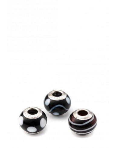Set 3 beads in vetro di Murano con argento 925 compatibili Pandora 'Neri'