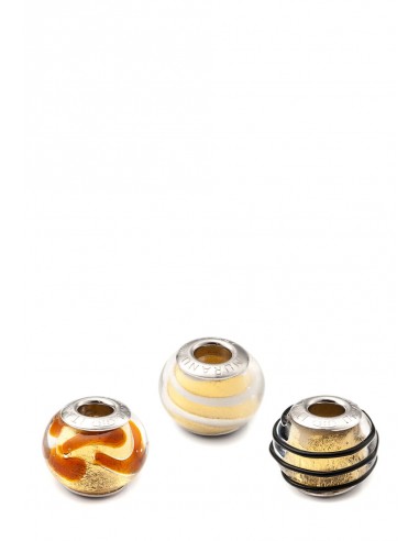 Set 3 beads in vetro di Murano con argento 925 compatibili Pandora 'Oro Veneziano'