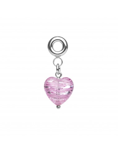 Murano glass charm with silver hand made Pink Heart