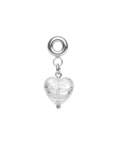 Murano glass charm with silver hand made White Heart