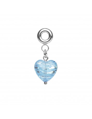 Murano glass charm with silver hand made Blue Heart