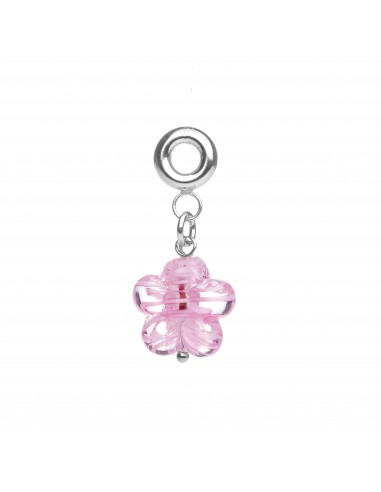 Murano glass charm with silver hand made Pink Flower