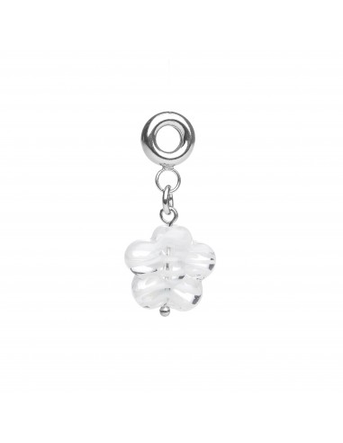 Murano glass charm with silver hand made White Flower