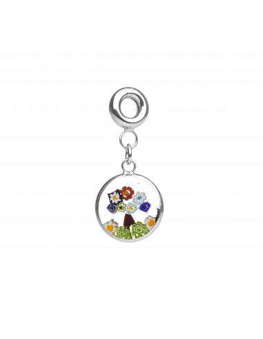 Murano glass charm with silver hand made Transparent Murrina