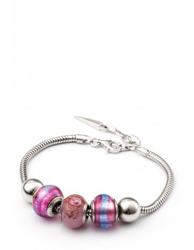 Bracciale in argento con charms in vetro di Murano 'Rose'