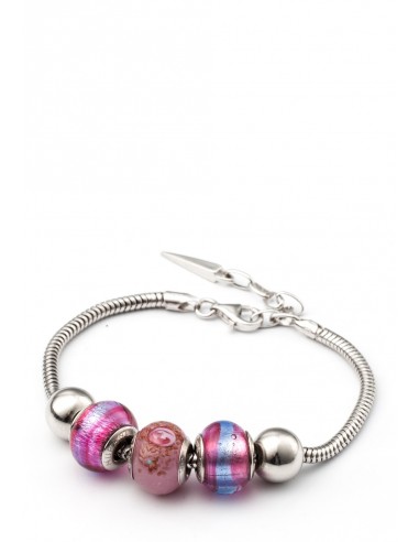 Silver bracelet with Murano glass charms hand made Rose