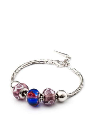 Silver bracelet with Murano glass charms hand made Red Hearts