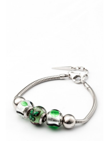 Silver bracelet with Murano glass charms hand made Green Power