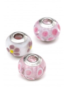 Set 3 beads in vetro di Murano con argento 925 compatibili Pandora 'Fiorato'