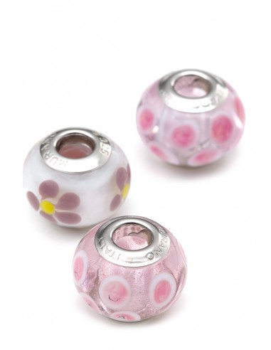 Set 3 beads in vetro di Murano con argento 925 compatibili Pandora 'Fiorato'