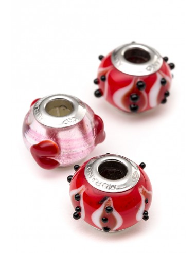 Set 3 beads in vetro di Murano con argento 925 compatibili Pandora 'Coccinella'