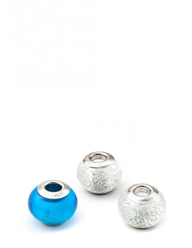 Set 3 beads in vetro di Murano con argento 925 compatibili Pandora 'Cielo'