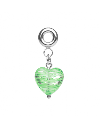 Murano glass charm with silver hand made Green Heart