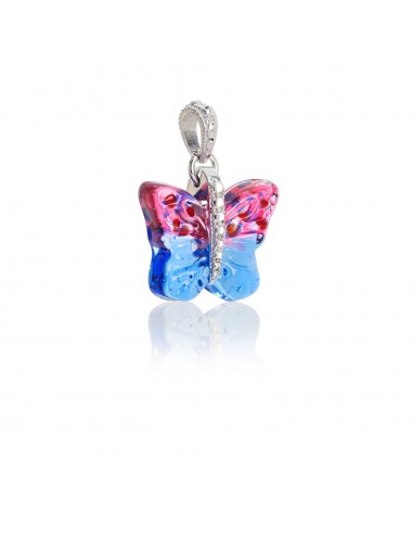 Rhodium Silver Chain Necklace with Murano Glass Pendant 'BUTTERFLY' pattern MADAGASCAR
