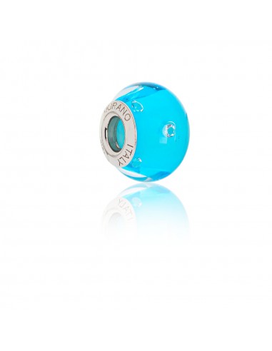 Murano glass charm with Silver compatible Pandora Bracelets V702 Shining Light Blue...
