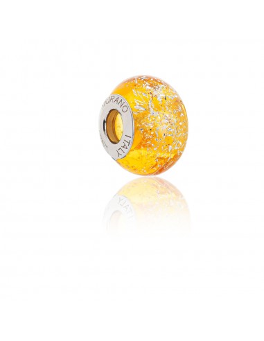 Murano glass charm with Silver compatible Pandora Bracelets V773 Bright Amber