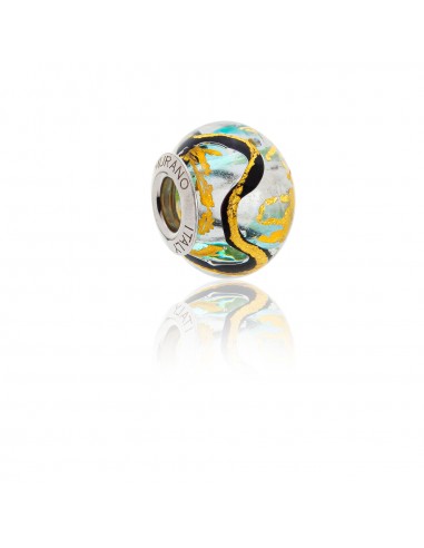 Murano glass charm with Silver compatible Pandora Bracelets V782 Lagoon's Colors
