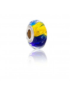 Bead in vetro di Murano e argento 925 compatibile Braccialetti Pandora V815. Oro & Blue...