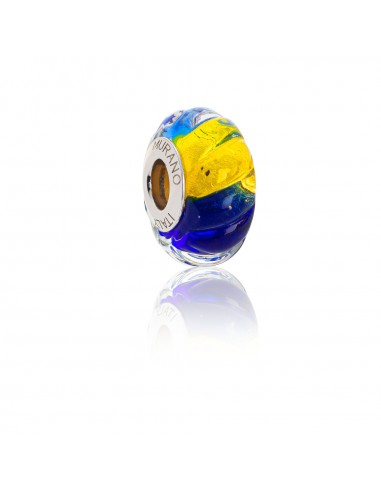 Murano glass charm with Silver compatible Pandora Bracelets V815 Blue Navy & Gold