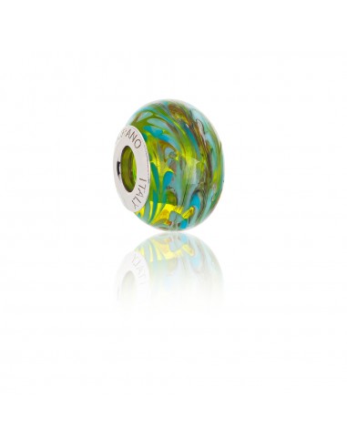 Bead in vetro di Murano e argento 925 compatibile Braccialetti Pandora V818. Pavone Verde