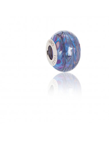 Bead in vetro di Murano e argento 925 compatibile Braccialetti Pandora V819. Pavone Blu