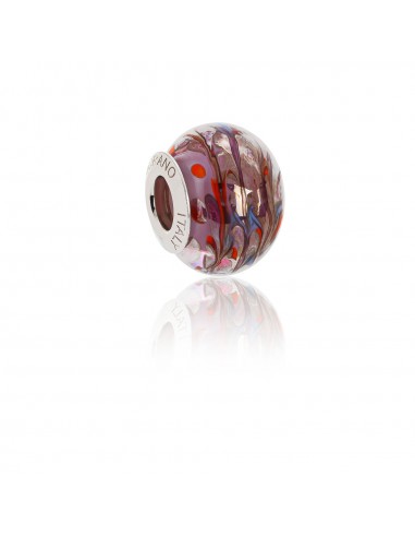 Bead in vetro di Murano e argento 925 compatibile Braccialetti Pandora V820. Pavone Viola