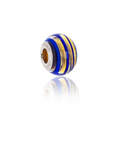 Murano glass charm with Silver compatible Pandora Bracelets V826 Blue Navy & Gold Foil