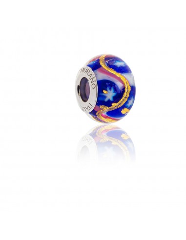 Murano glass charm with Silver compatible Pandora Bracelets V862 Stripes & Stars