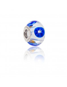 Murano glass charm with Silver compatible Pandora Bracelets V940 Blue Orchid with Zircons