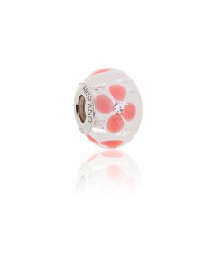 Murano glass charm with Silver compatible Pandora Bracelets V945 Peach Orchid with Zircons