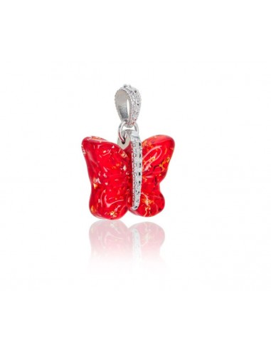 Rhodium Silver Chain Necklace with Murano Glass Pendant 'BUTTERFLY' pattern BORNEO