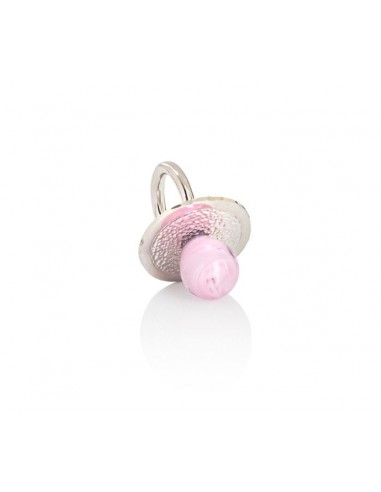 Ciuccio in Argento 925 Placcato Rodio e Vetro di Murano inclusa catenina Argento 925...